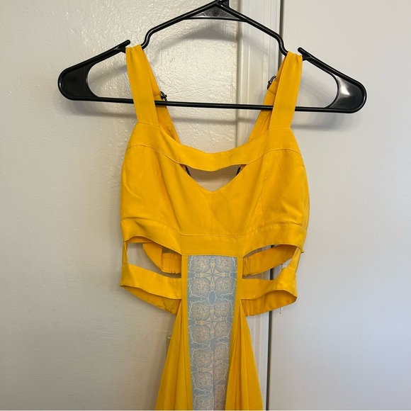 Aya Muse Citrine Silk Maxi Dress Yellow Blue Cut-Out NWT Small Wedding Formal - Picture 3 of 12